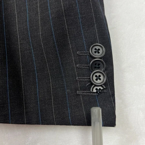 Luciano‎ Barbera Suit Jacket Mens 44R Blazer Dark Gray Striped Wool Italy - Picture 4 of 13